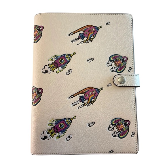 COACH Cosmic Notebook Holder Space Rocket / Leather Chalk White Multi CW546 - Picture 1 of 6